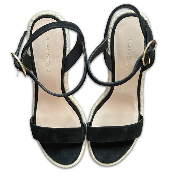 Gorgeous Stuart Weitzman Black Suede Wedge Sandals - Picture 6 of 11